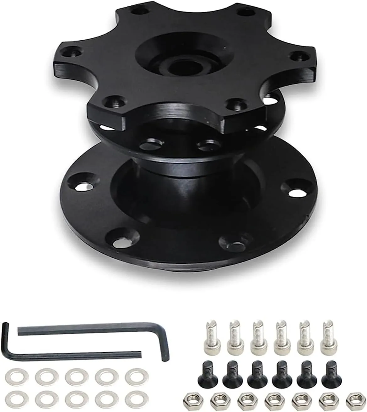 1 Pack Aluminum Steering Wheel Hub Adapter, Universal 6 Hole Racing Modification Steering Wheel Quick Release Device, Auto Steering Wheel Heightening Adapter (Black)
