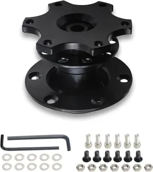 1 Pack Aluminum Steering Wheel Hub Adapter, Universal 6 Hole Racing Modification Steering Wheel Quick Release Device, Auto Steering Wheel Heightening Adapter (Black)