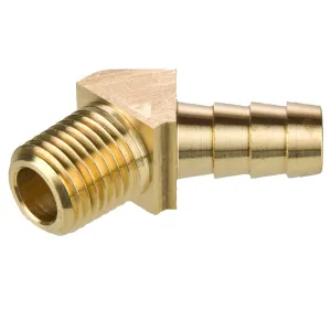 139HB-4-4-pk20 Elbow Hose Barb Fitting, 45 Degree, 1/4" Hose Barb x 1/4" Male Thread, Brass (Pack of 20)