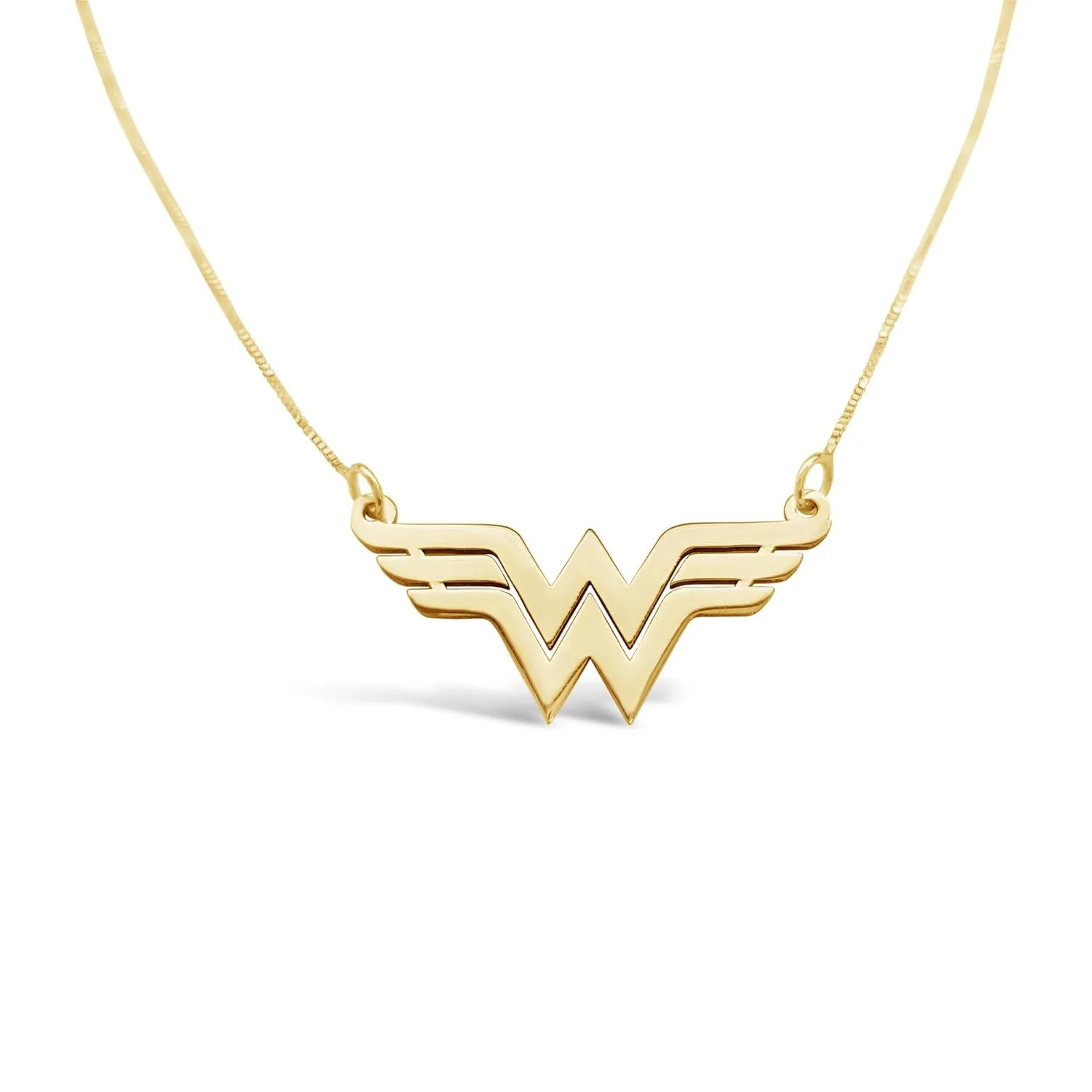 14K Solid Gold Wonder W Handmade Necklace - Super Hero Symbol - Gift For Women, Mom