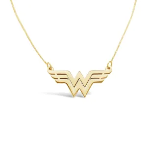 14K Solid Gold Wonder W Handmade Necklace - Super Hero Symbol - Gift For Women, Mom