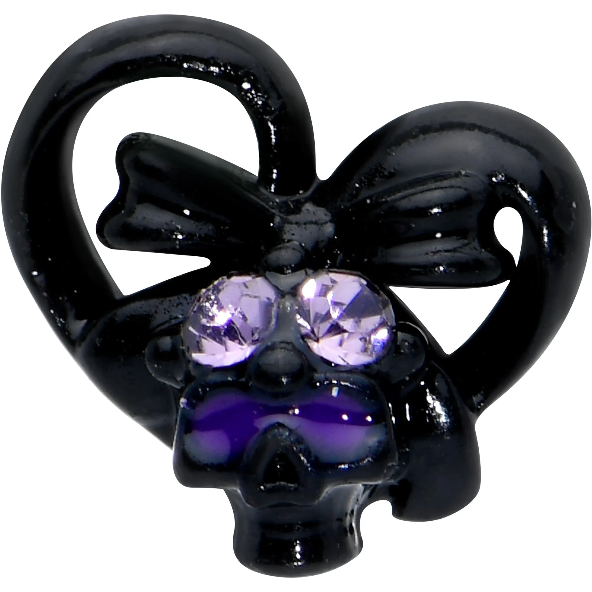16 Gauge 5/16 Purple Gem Black Skull Heart Bow Labret Monroe Tragus