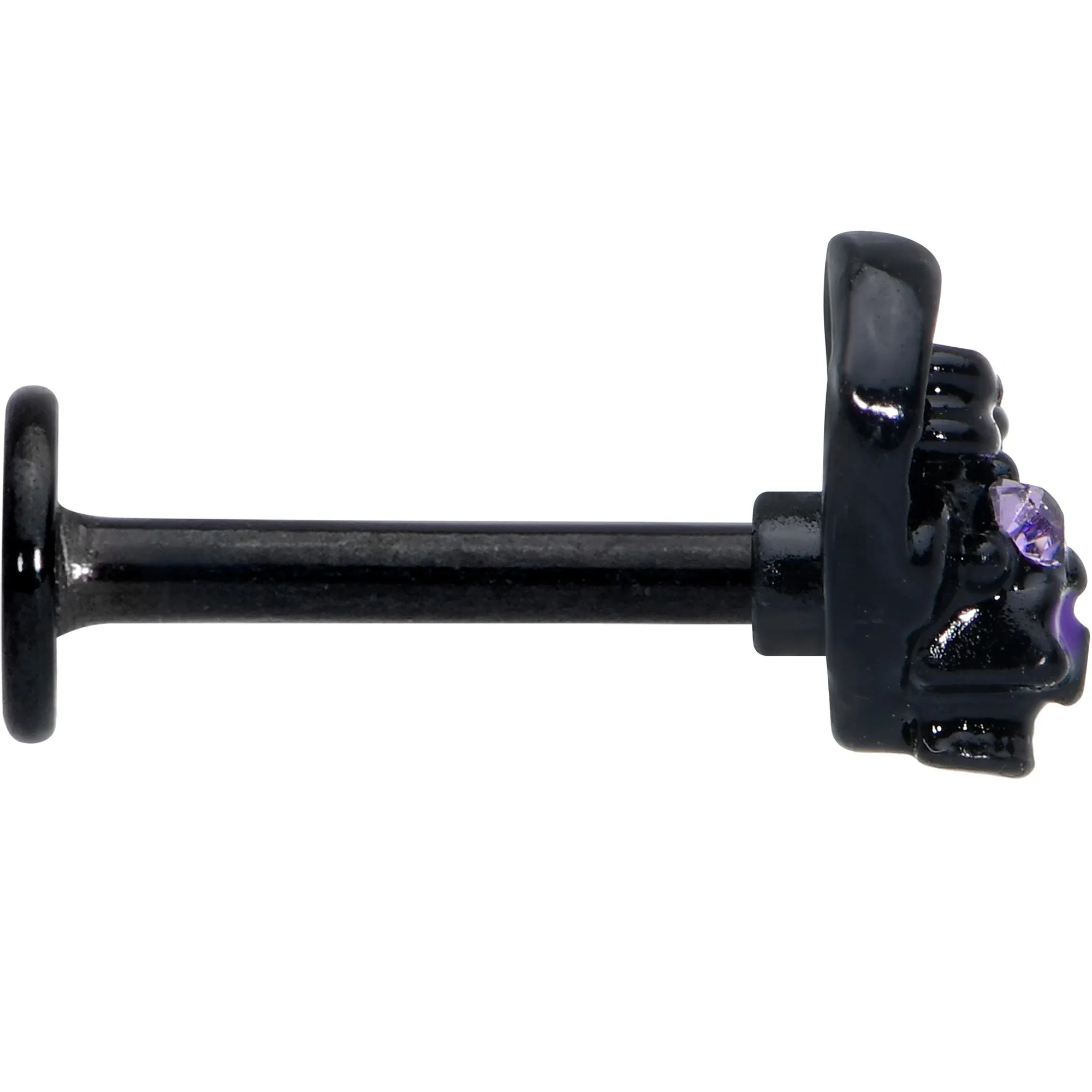 16 Gauge 5/16 Purple Gem Black Skull Heart Bow Labret Monroe Tragus