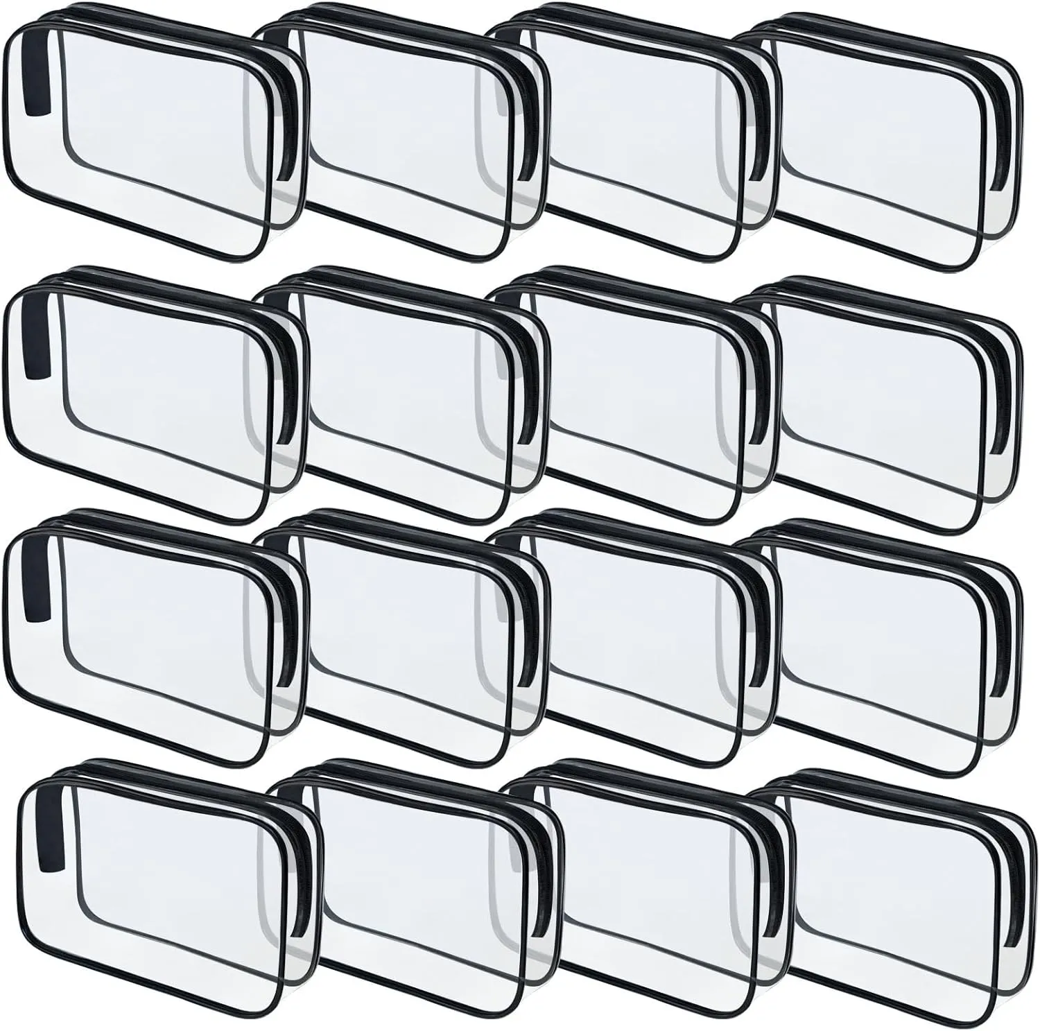 16 Pieces Clear Makeup Bags Bulk, TSA Approved Toiletry Bag for Travel, PVC Waterproof Travel Pouches Clear Pouch with Zipper for Men and Women Carry-on Travel Essentials Cosmetic Bags (Black-M)