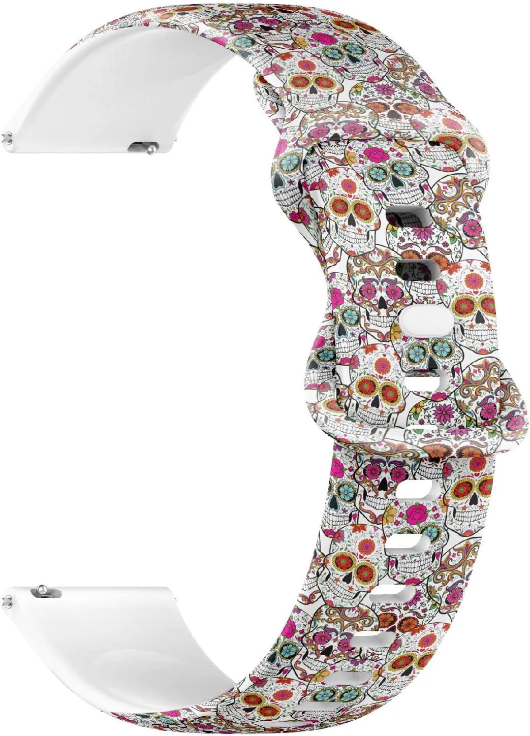 18mm Quick Release Soft Sillicone Sports Watch Band (Halloween Sugar Skulls) Replacement Rubber Strap Bracelet for Women, Men