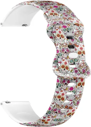 18mm Quick Release Soft Sillicone Sports Watch Band (Halloween Sugar Skulls) Replacement Rubber Strap Bracelet for Women, Men