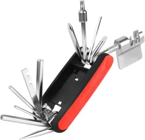 1Set Multi Function Bicycle Repair Tool with Chain Cutter Screwdriver Tire Pry Bar Service Patch Essential Kit for Cycling Maintenance and Emergency Repairs Red