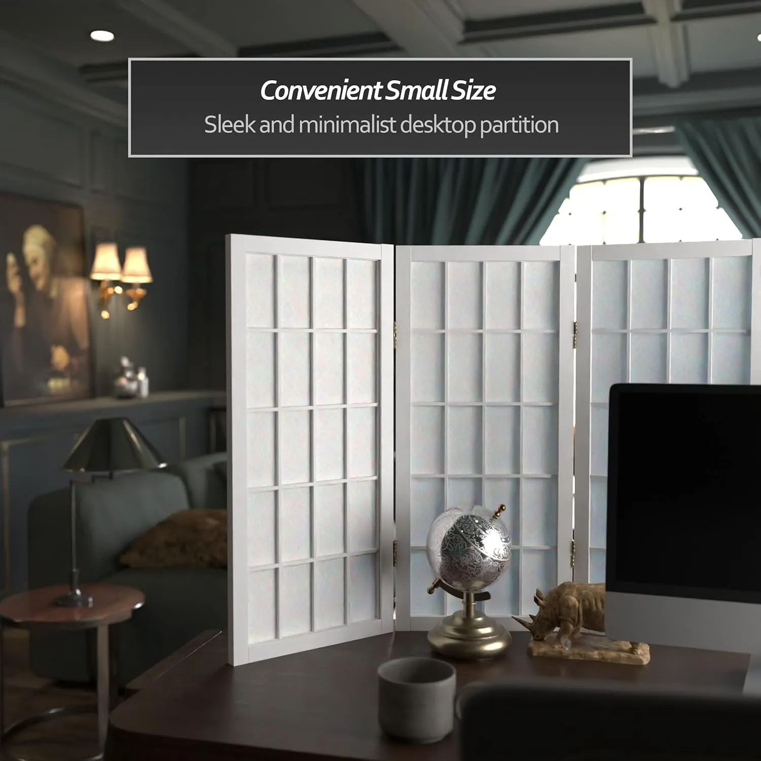 2 ft. Short Desktop Window Pane Shoji Screen - White - 4 Panels