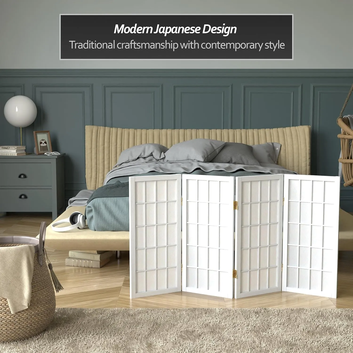 2 ft. Short Desktop Window Pane Shoji Screen - White - 4 Panels