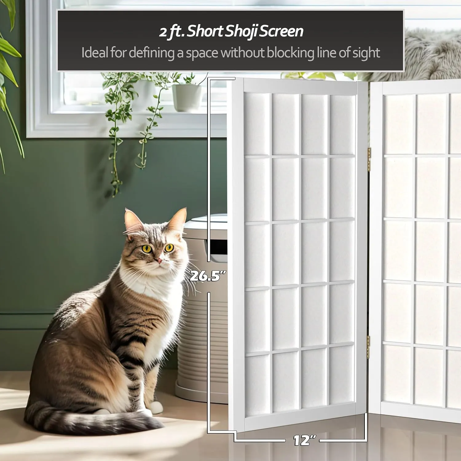 2 ft. Short Desktop Window Pane Shoji Screen - White - 4 Panels