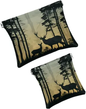 2 PCS Faux Leather Pocket Box, Small Storage Bags for Purses, Self-Closing Pouches for Purse, Mini Makeup Pouch for Lipstick, Forest Elk Animal
