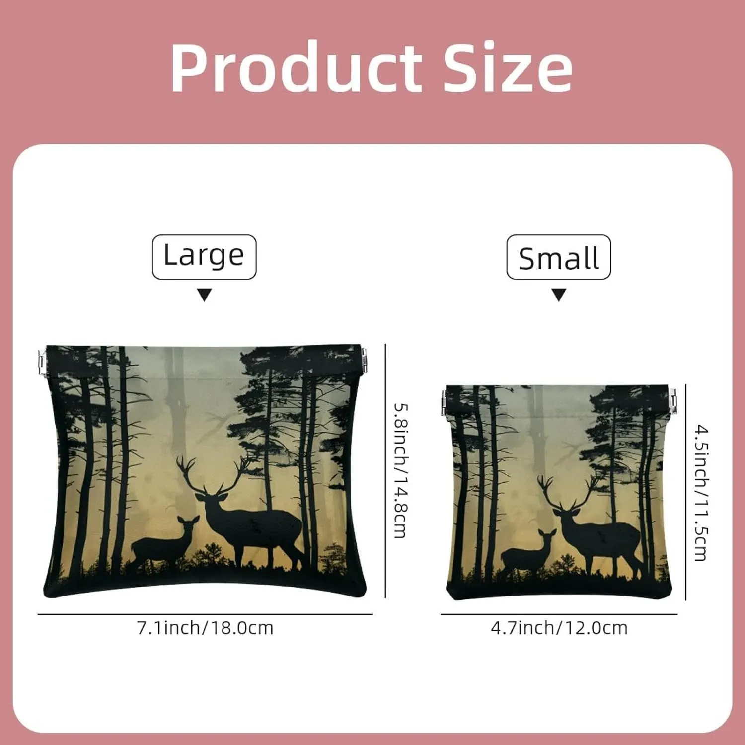 2 PCS Faux Leather Pocket Box, Small Storage Bags for Purses, Self-Closing Pouches for Purse, Mini Makeup Pouch for Lipstick, Forest Elk Animal