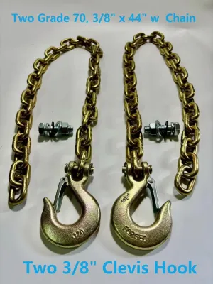 20151 Trailer Safety Chain, Fifth Wheel Trailer Safety Chains, Goose Box Accessory, 20K Safety Chain Kit, Contains: (2) Grade 70, 3/8" x 44" w Safety Chain/ (2) 3/8" Clevis Hook