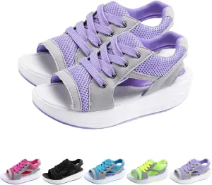 2025 New Contrast Paneled Cutout Lace-Up Muffin Sandals, Open Toe Tennis Shoes, Women Causal Summer Toe Platform Sneaker Sandals