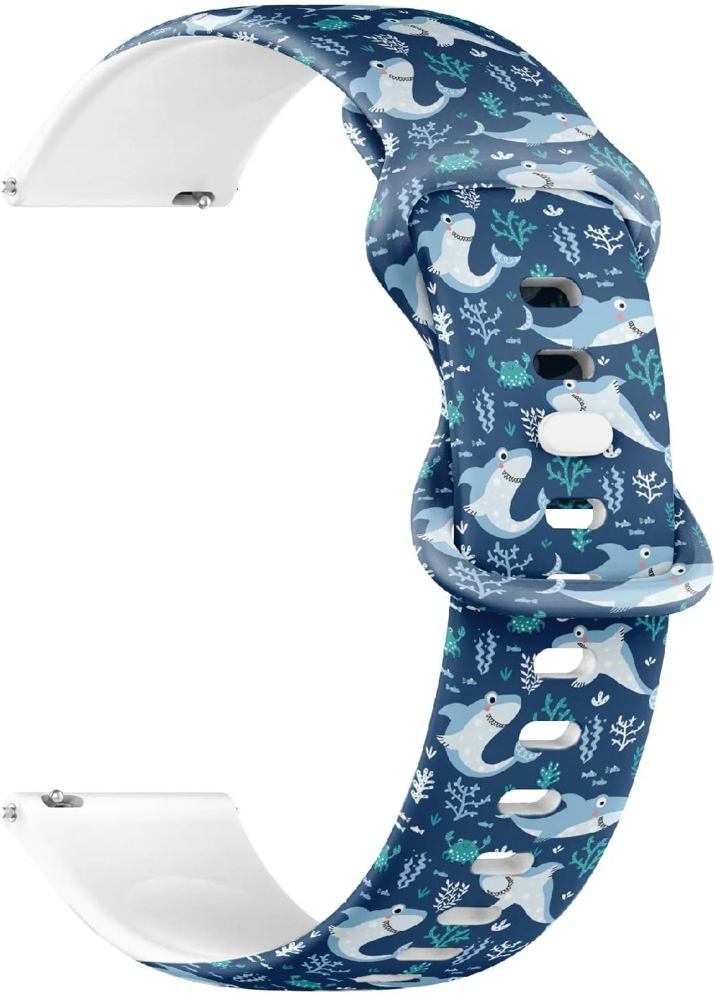 20mm Quick Release Soft Sillicone Sports Watch Band (Cute Sharks Fishes On) Replacement Rubber Strap Bracelet for Women, Men
