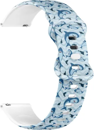 20mm Quick Release Soft Sillicone Sports Watch Band (Shark Blue Colored Waves) Replacement Rubber Strap Bracelet for Women, Men