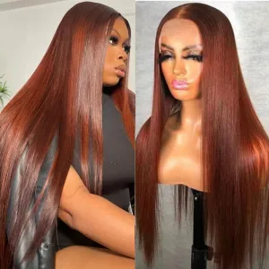 250 Density Reddish Brown Ultra-thin Invisible HD Lace Front Wigs Human Hair Upgraded Tiny Knots 26inch Real Full Large Lace Space 13x4 Straight Frontal Wigs Human Hair Wigs For Black Women