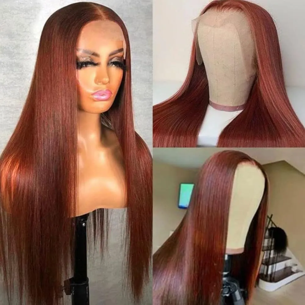 250 Density Reddish Brown Ultra-thin Invisible HD Lace Front Wigs Human Hair Upgraded Tiny Knots 26inch Real Full Large Lace Space 13x4 Straight Frontal Wigs Human Hair Wigs For Black Women