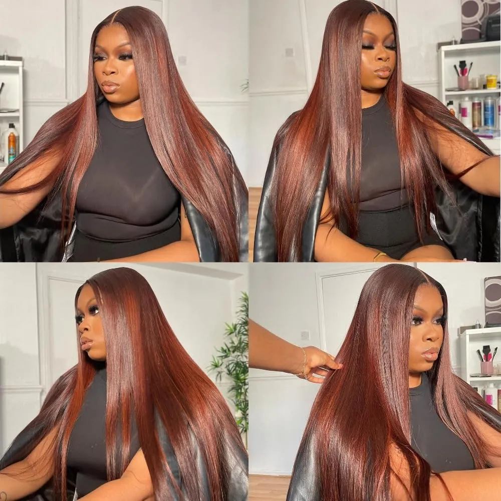 250 Density Reddish Brown Ultra-thin Invisible HD Lace Front Wigs Human Hair Upgraded Tiny Knots 26inch Real Full Large Lace Space 13x4 Straight Frontal Wigs Human Hair Wigs For Black Women