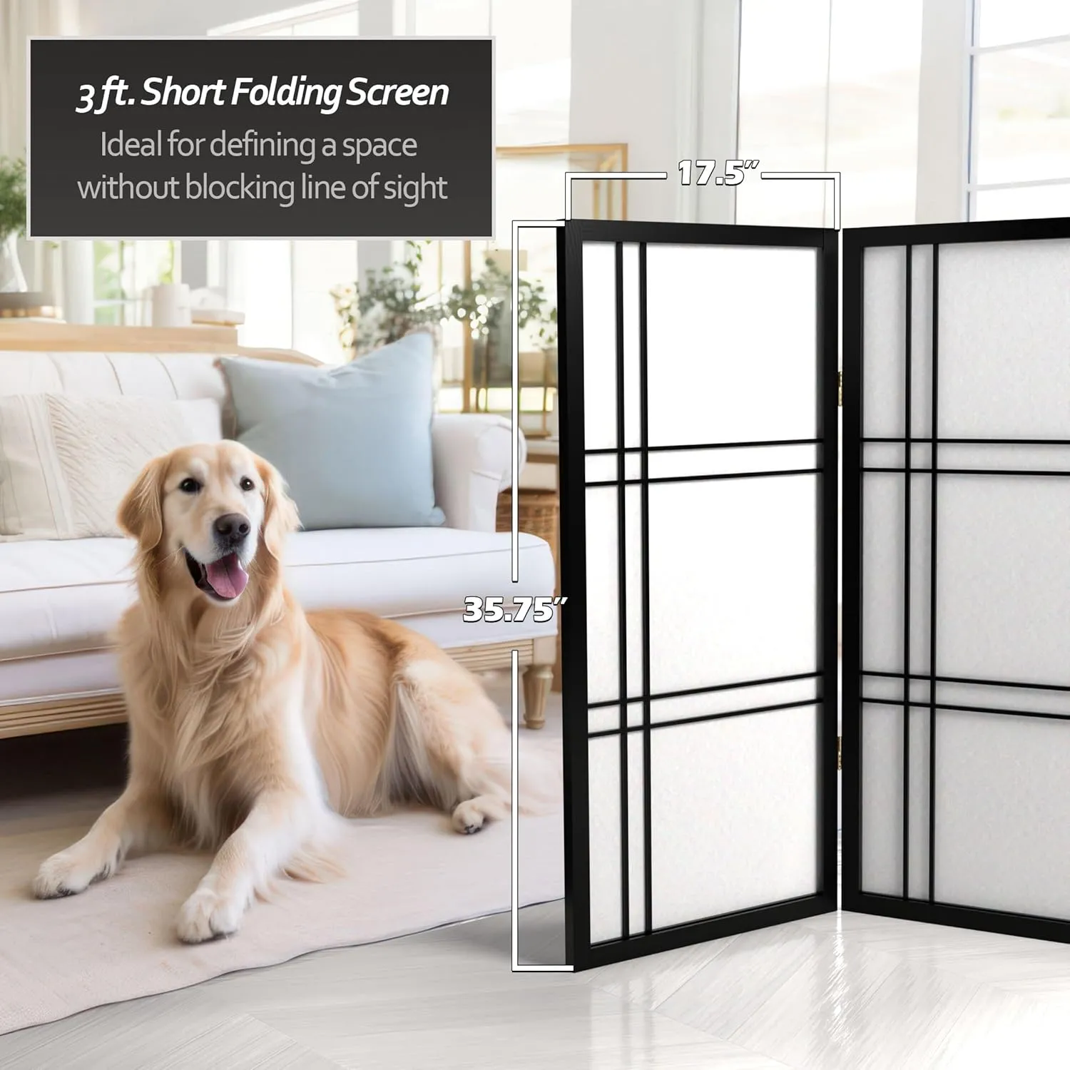 3 ft. Short Double Cross Shoji Screen - Black - 5 Panels