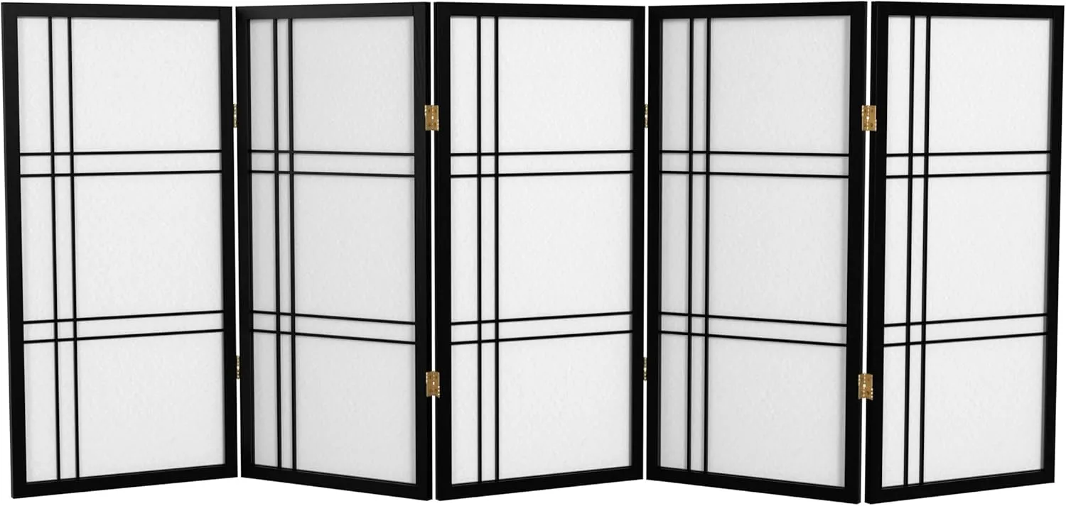 3 ft. Short Double Cross Shoji Screen - Black - 5 Panels