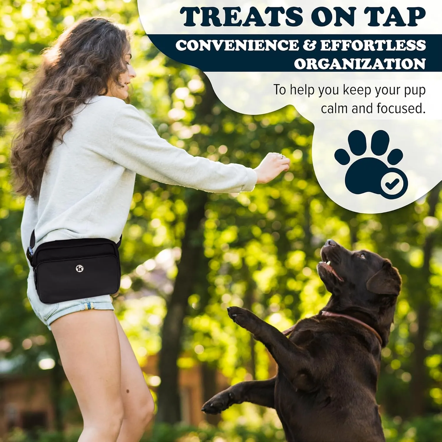 3-in-1 Crossbody Dog Walking Bag & Treat Pouch with Matching Planet Safe Poop Bags & Built-In Dispenser - Dog Mom Gift for Puppy Training with Zippered Pockets (Onyx Black)