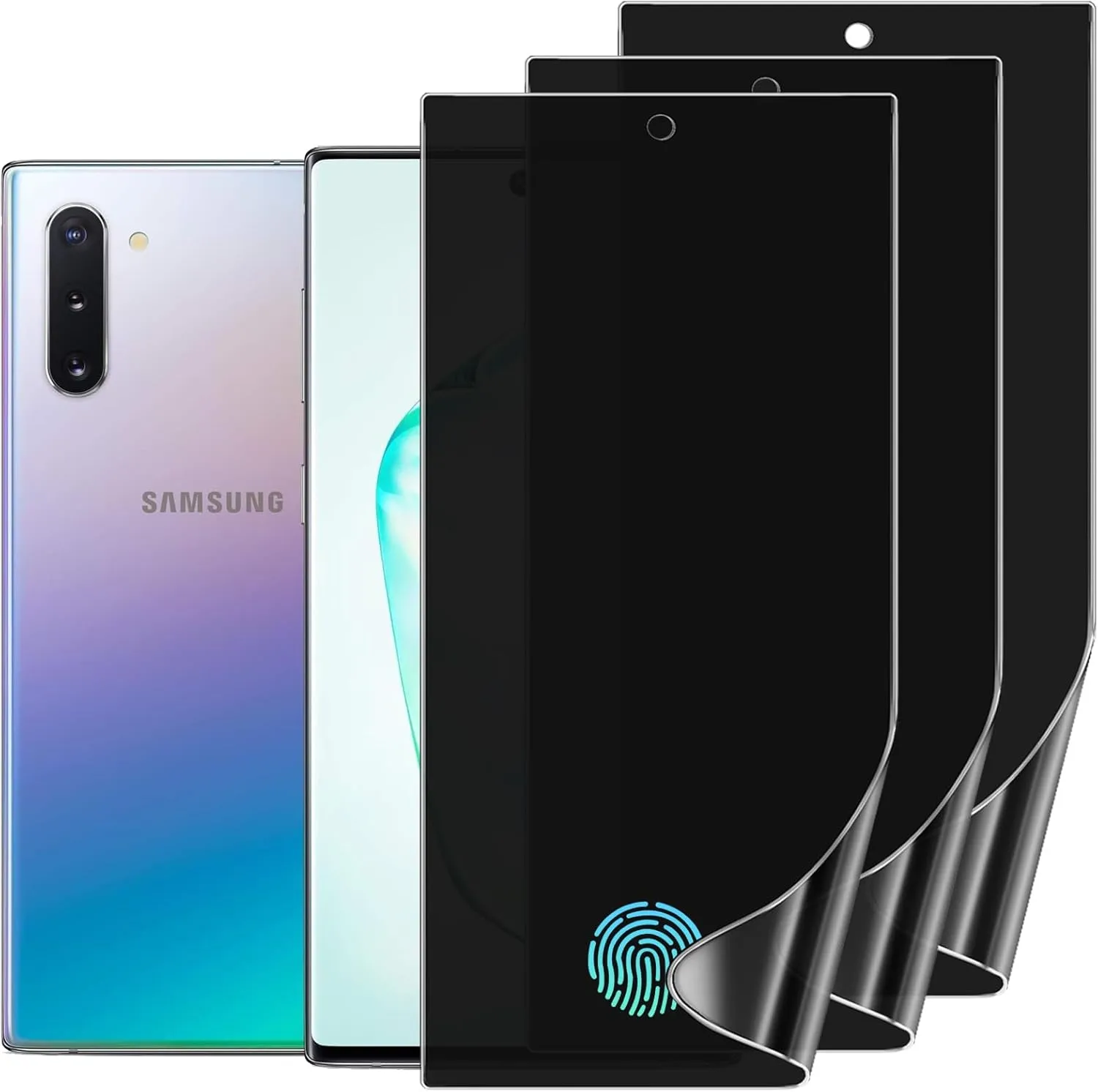 3 Pack Privacy Screen Protector Compatible with Samsung Galaxy Note 10, Anti-Spy TPU Hydrogel Protective Film for Samsung Galaxy Note 10 6.3" - Support Fingerprint Unlock, Self-Healing