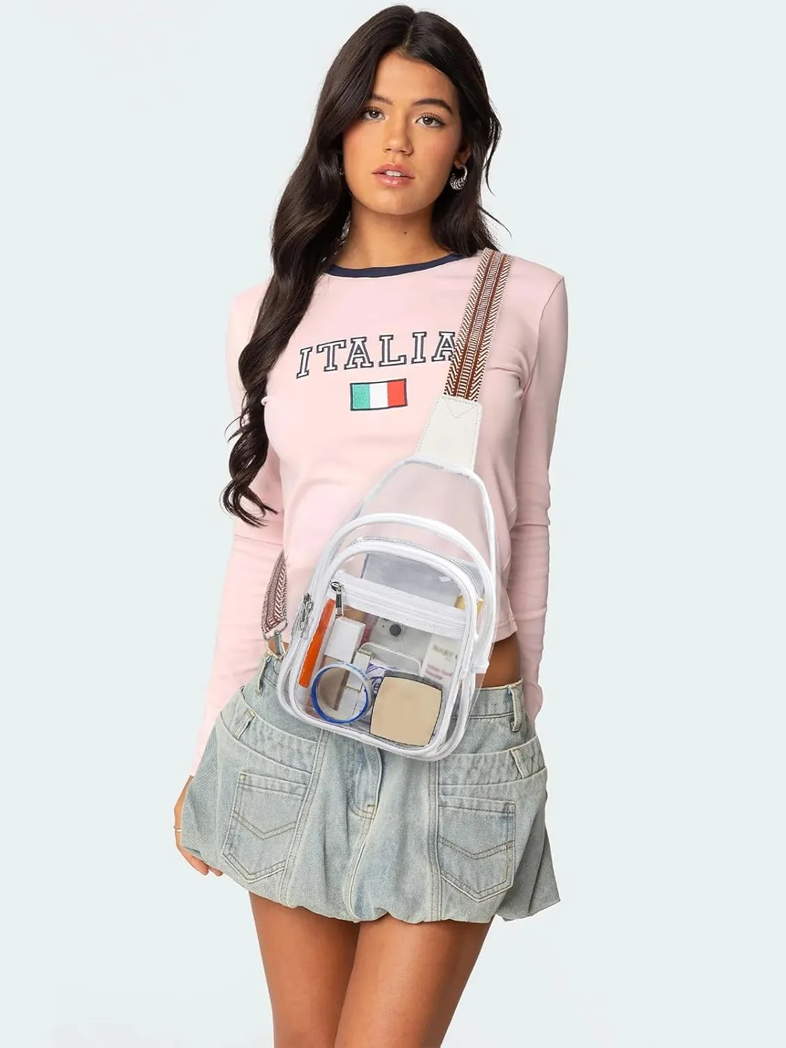 3 Pockets Clear Bag for Stadium Events Large Clear Sling Crossbody Backpack Fanny Pack Concert Purses for Women Men