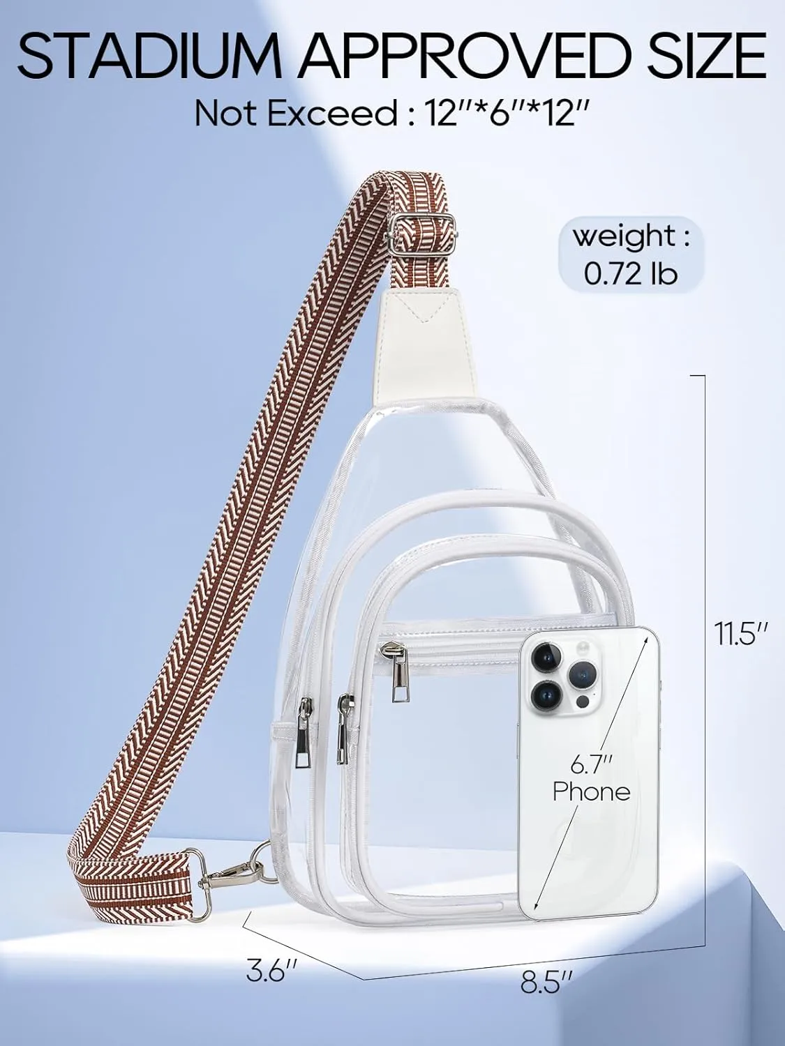 3 Pockets Clear Bag for Stadium Events Large Clear Sling Crossbody Backpack Fanny Pack Concert Purses for Women Men