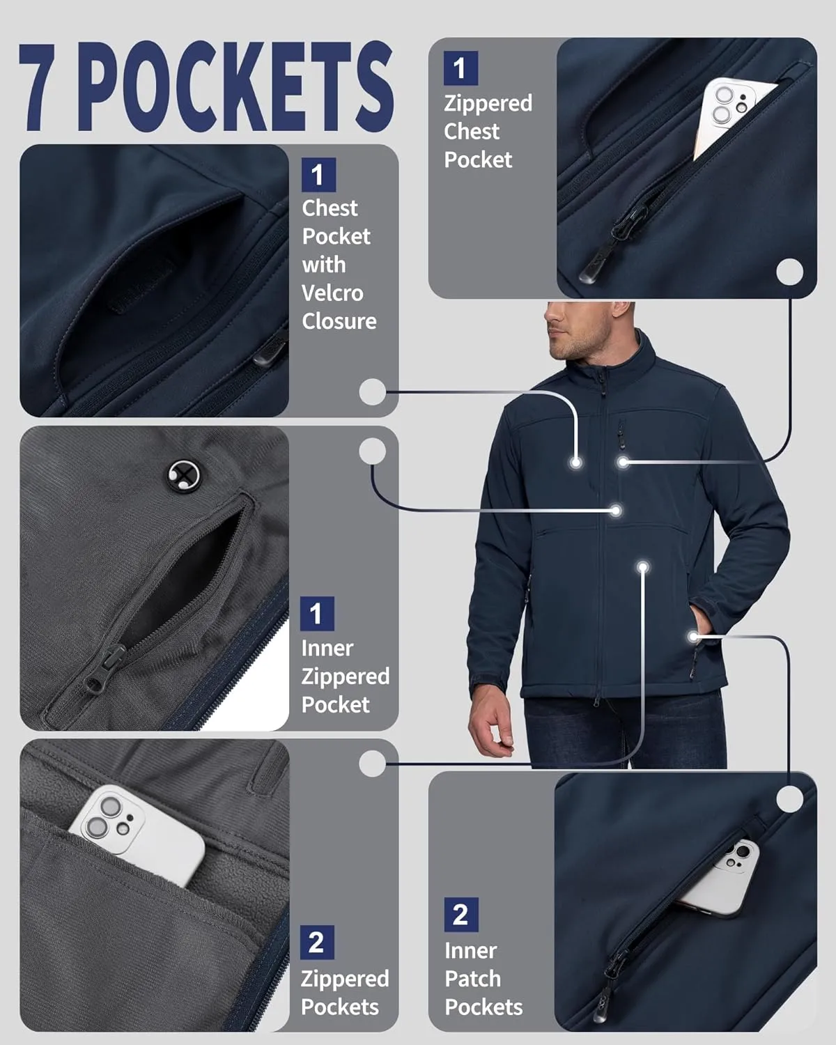 33,000ft Men's Lightweight Softshell Jacket Warm Fleece Lined Windbreaker Waterproof Soft Shell for Outdoor Hiking