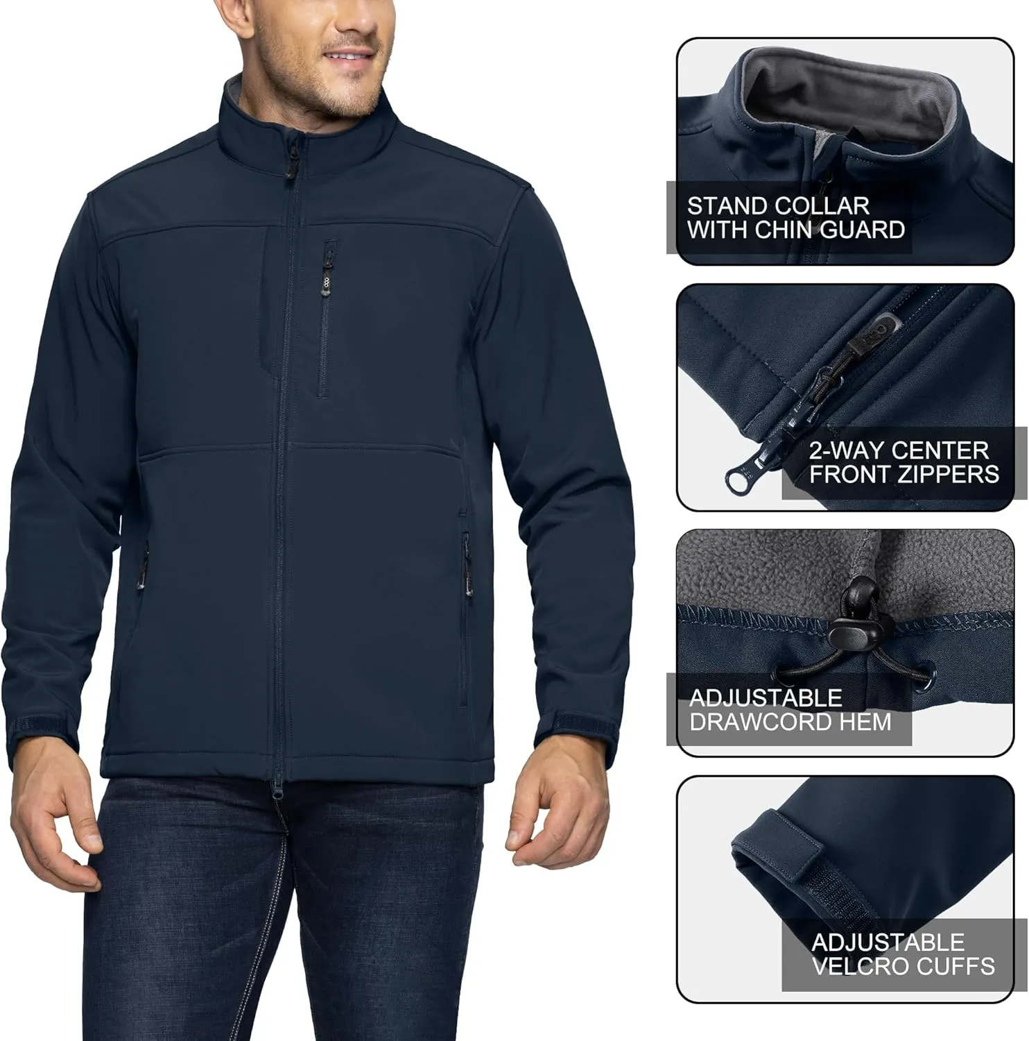 33,000ft Men's Lightweight Softshell Jacket Warm Fleece Lined Windbreaker Waterproof Soft Shell for Outdoor Hiking