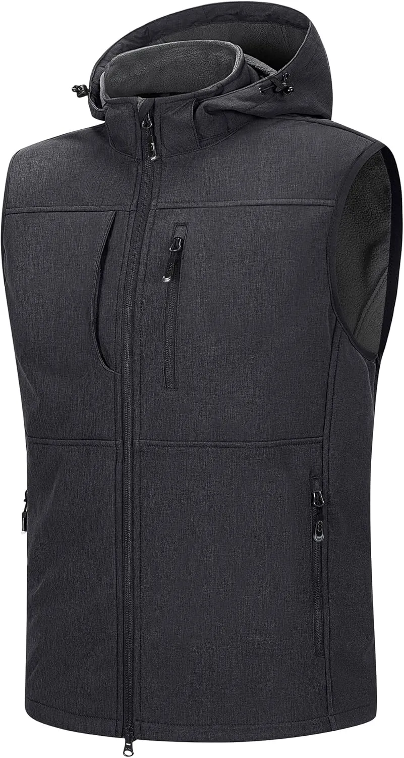 33,000ft Men's Lightweight Softshell Vest Hooded Outerwear Zip Up Fleece Lined Windproof Sleeveless Jacket for Golf Running