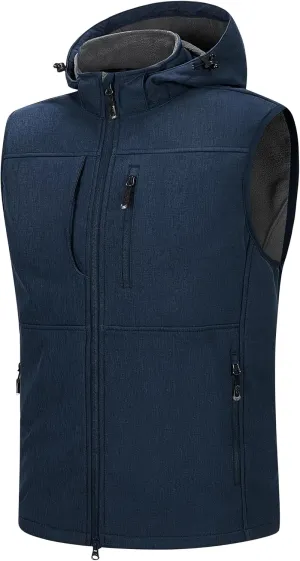 33,000ft Men's Lightweight Softshell Vest Hooded Outerwear Zip Up Fleece Lined Windproof Sleeveless Jacket for Golf Running