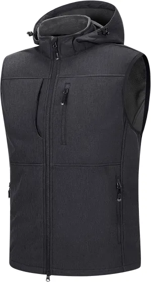 33,000ft Men's Lightweight Softshell Vest Hooded Outerwear Zip Up Fleece Lined Windproof Sleeveless Jacket for Golf Running