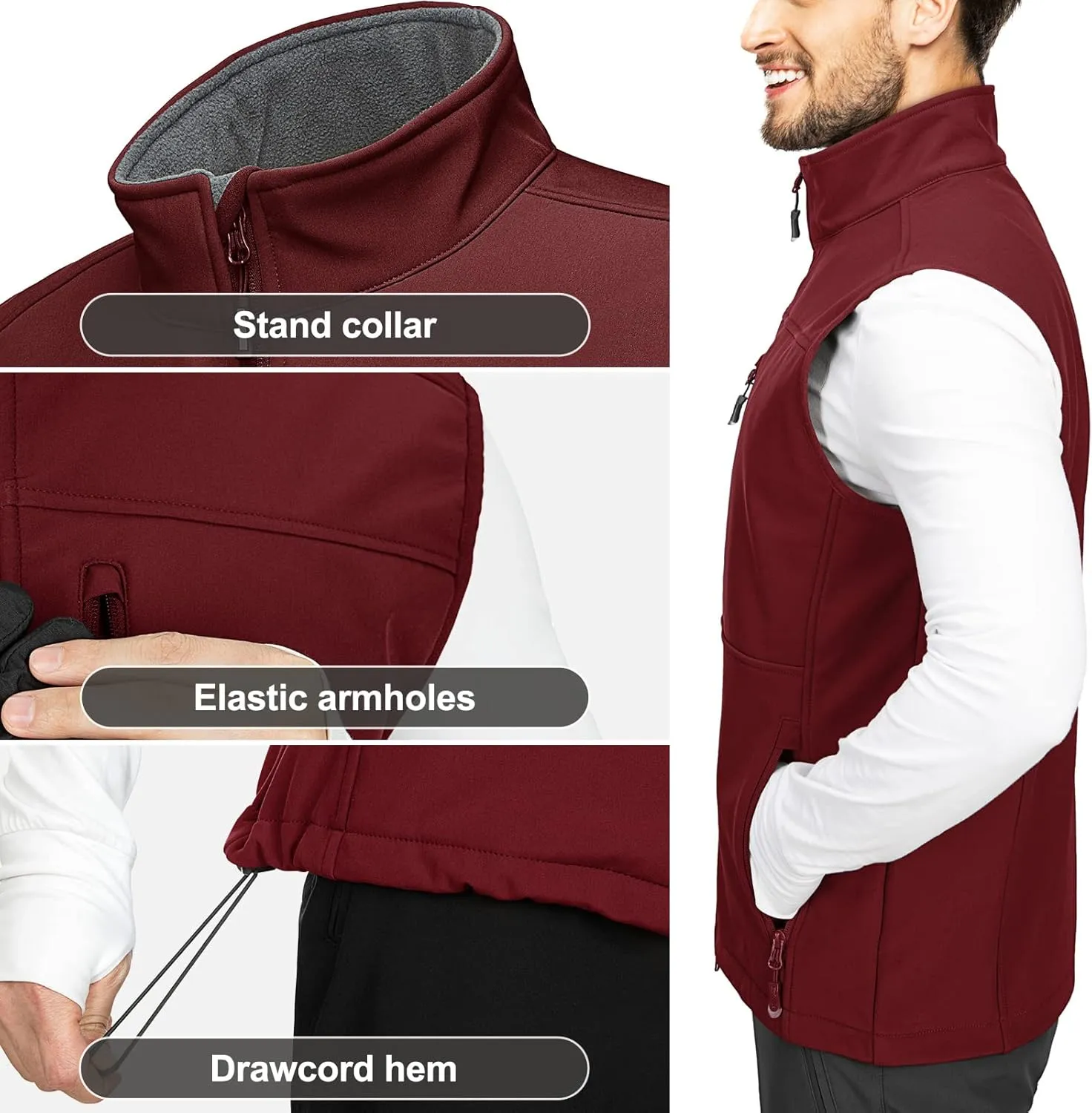 33,000ft Men's Lightweight Softshell Vest Outerwear Zip Up Fleece Lined Windproof Sleeveless Jacket for Golf Running Hiking
