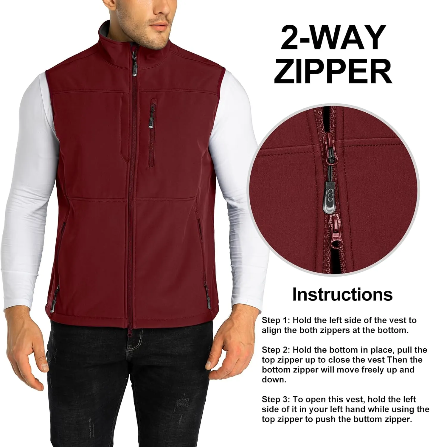 33,000ft Men's Lightweight Softshell Vest Outerwear Zip Up Fleece Lined Windproof Sleeveless Jacket for Golf Running Hiking