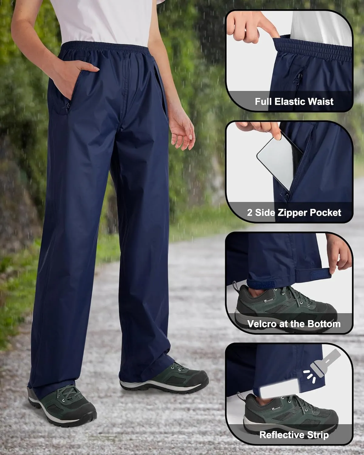 33,000ft Packable Rain Pants for Women Waterproof Pants Lightweight Rain Over Pants Outdoor Windproof Pant for Golf Hiking