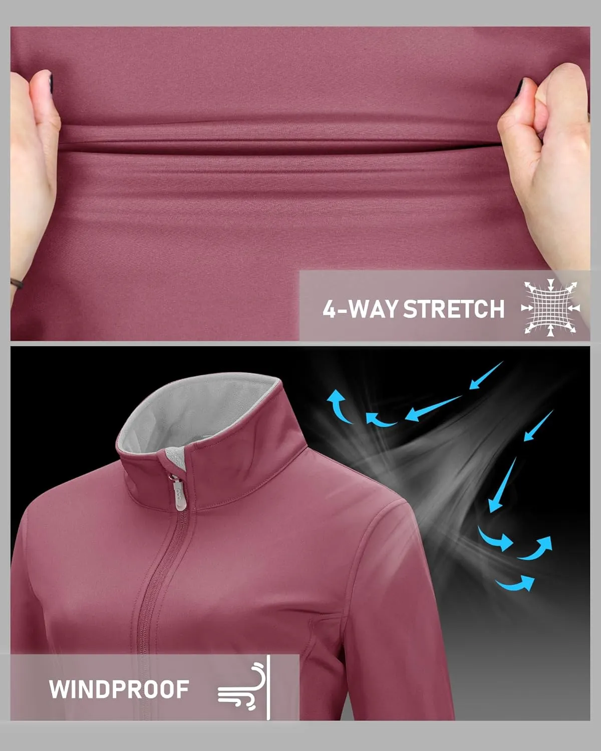 33,000ft Women's Lightweight Softshell Jacket Fleece Lined Windbreaker Waterproof Warm Jacket for Running Golf Hiking