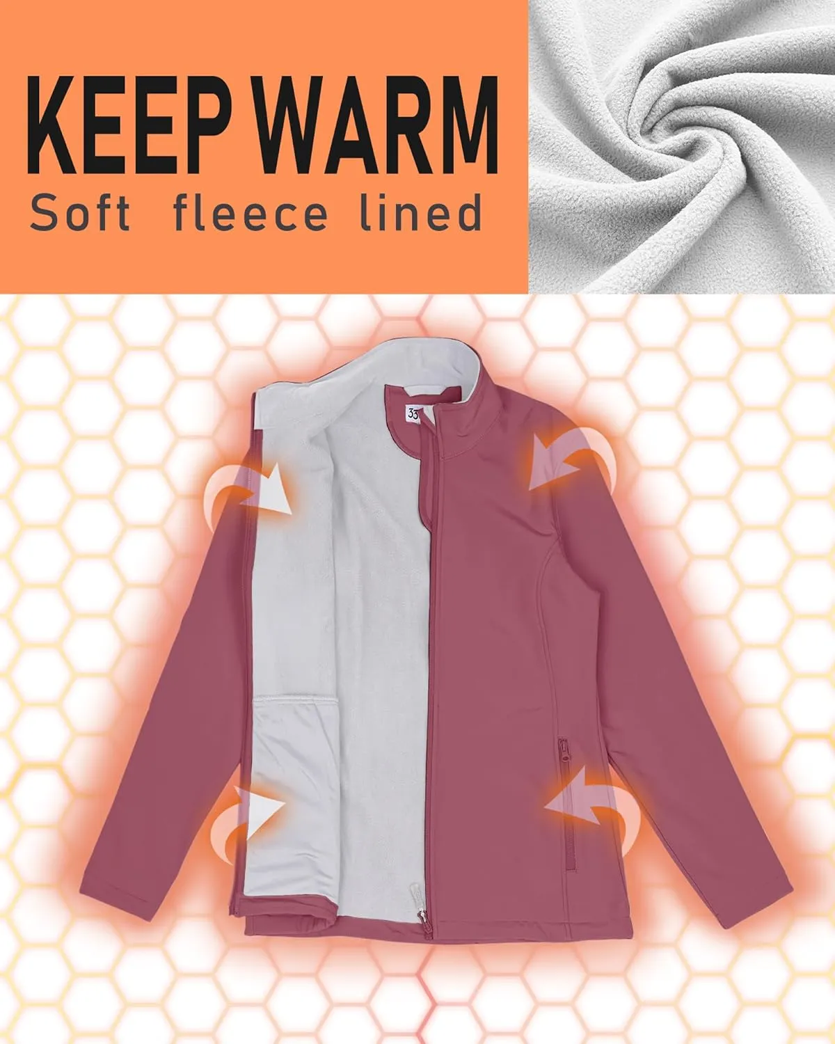33,000ft Women's Lightweight Softshell Jacket Fleece Lined Windbreaker Waterproof Warm Jacket for Running Golf Hiking