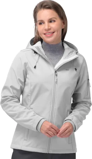 33,000ft Women's Softshell Jacket, Fleece Lined Warm Jacket Light Hooded Windproof Coat for Outdoor Hiking