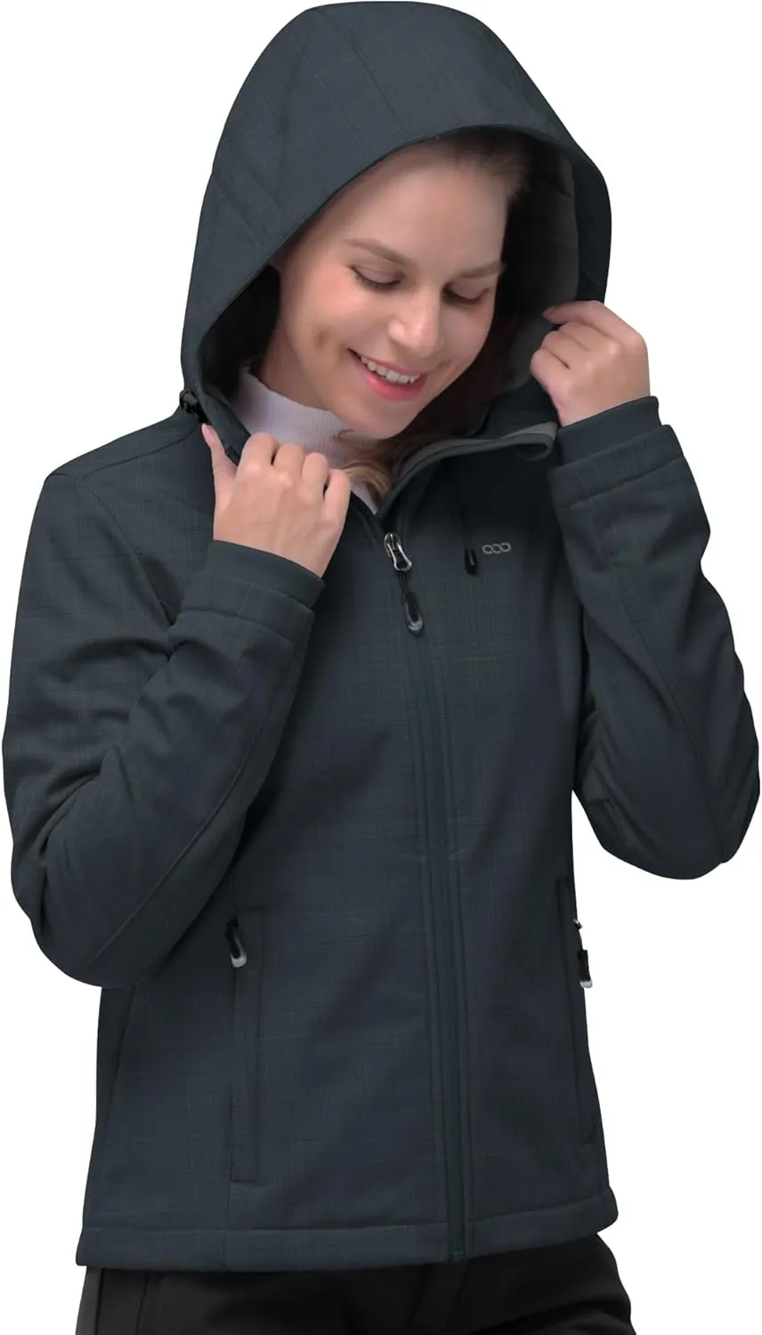 33,000ft Women's Softshell Jacket, Fleece Lined Warm Jacket Light Hooded Windproof Coat for Outdoor Hiking