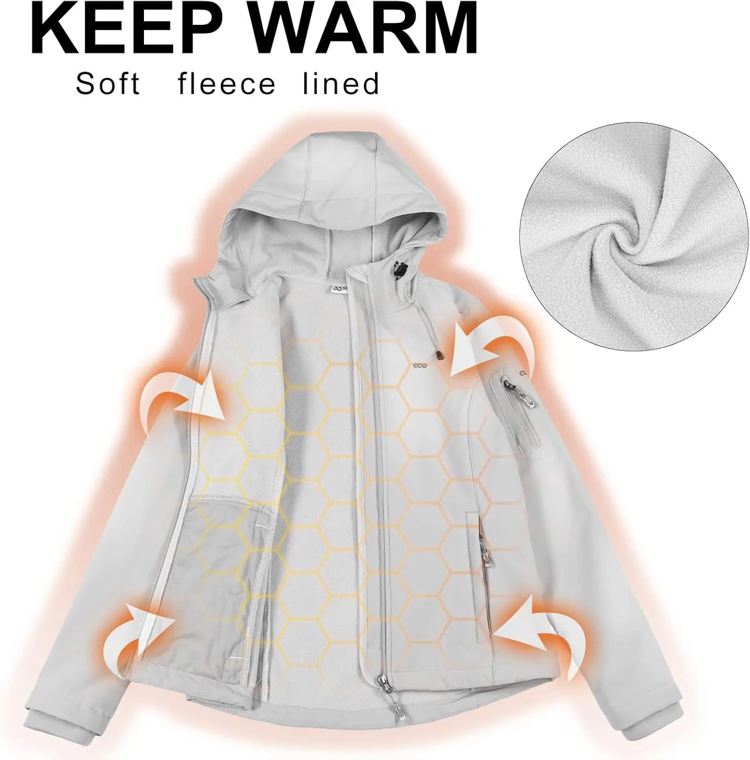 33,000ft Women's Softshell Jacket, Fleece Lined Warm Jacket Light Hooded Windproof Coat for Outdoor Hiking