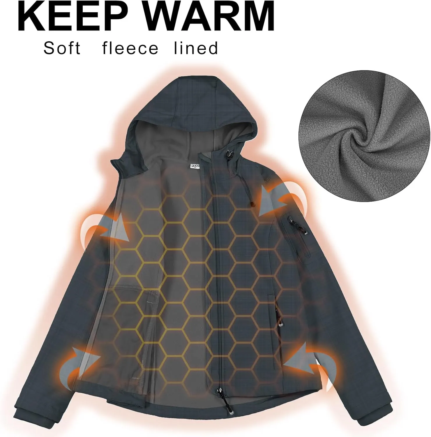 33,000ft Women's Softshell Jacket, Fleece Lined Warm Jacket Light Hooded Windproof Coat for Outdoor Hiking