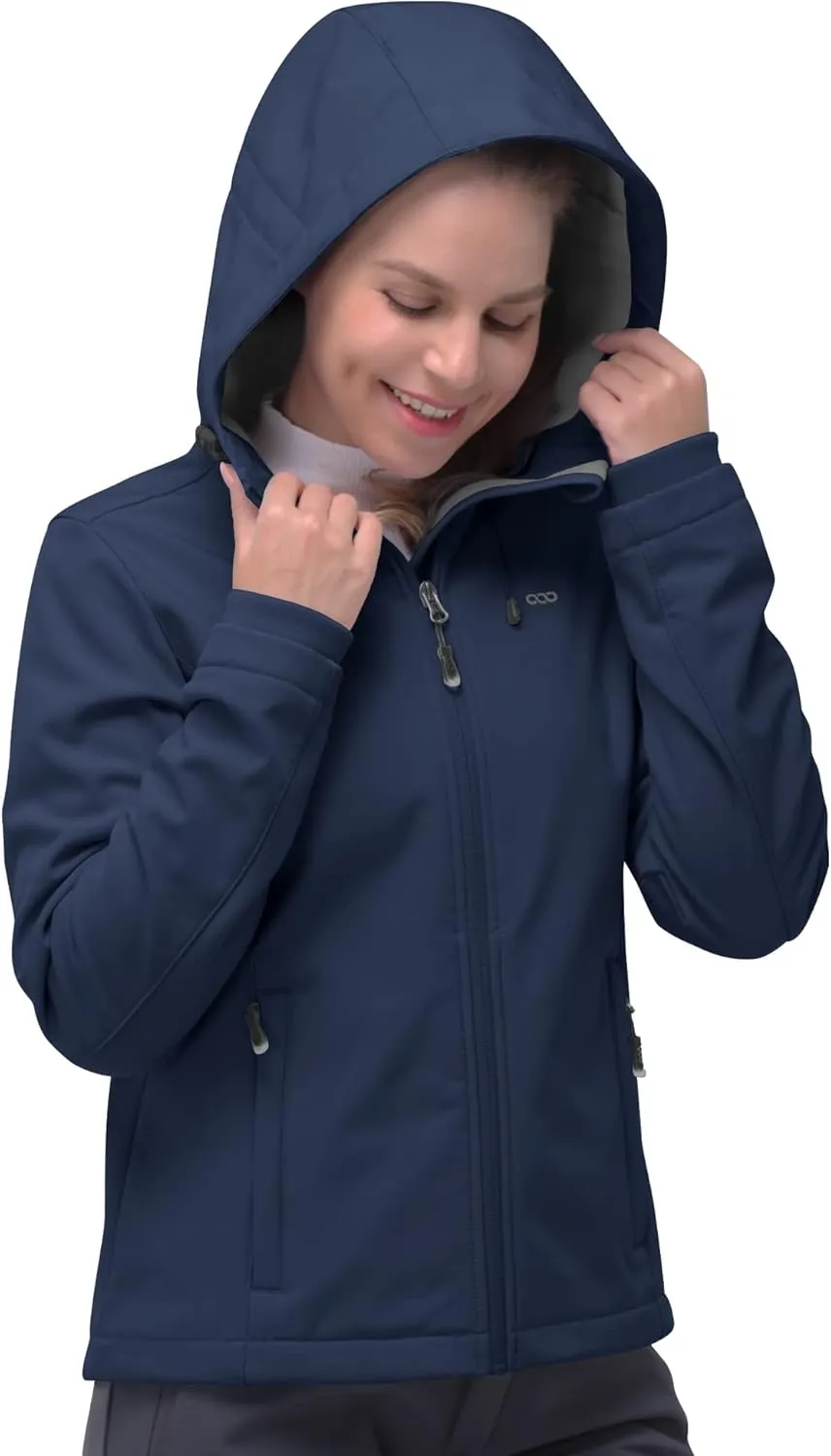 33,000ft Women's Softshell Jacket, Fleece Lined Warm Jacket Light Hooded Windproof Coat for Outdoor Hiking