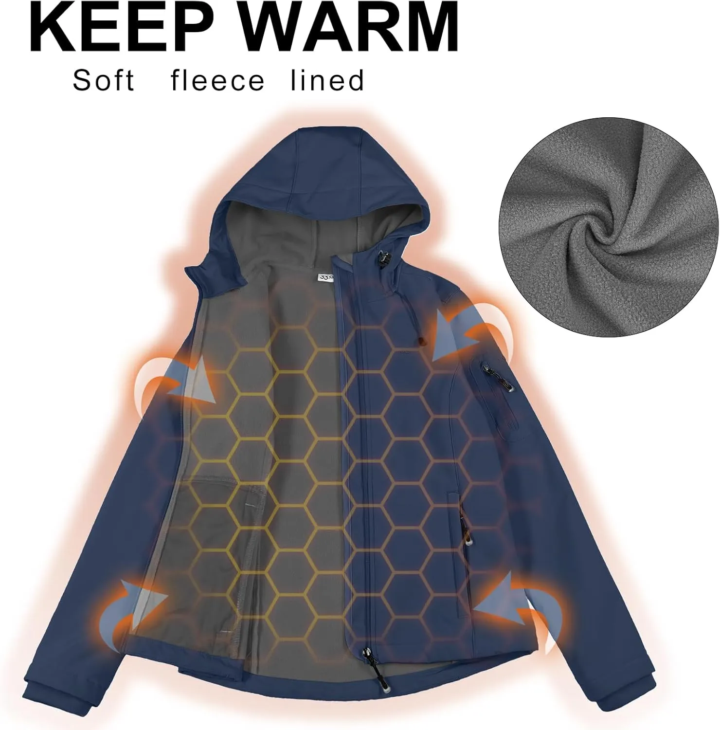 33,000ft Women's Softshell Jacket, Fleece Lined Warm Jacket Light Hooded Windproof Coat for Outdoor Hiking