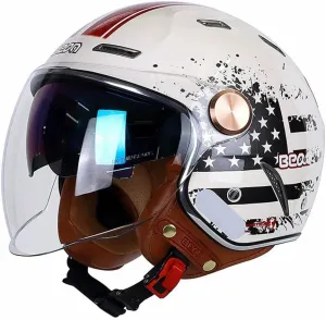 3/4 Vespa Open Face Men Women Helmets, Adult DOT Approved Half Face StreetBike Helmets, Moped Cruiser Scooter Motorcycle Helmets with Dual Visor, Lightweight Unisex Retro Vintage Half Face Helmet