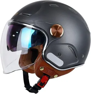 3/4 Vespa Open Face Men Women Helmets, Adult DOT Approved Half Face StreetBike Helmets, Moped Cruiser Scooter Motorcycle Helmets with Dual Visor, Lightweight Unisex Retro Vintage Half Face Helmet