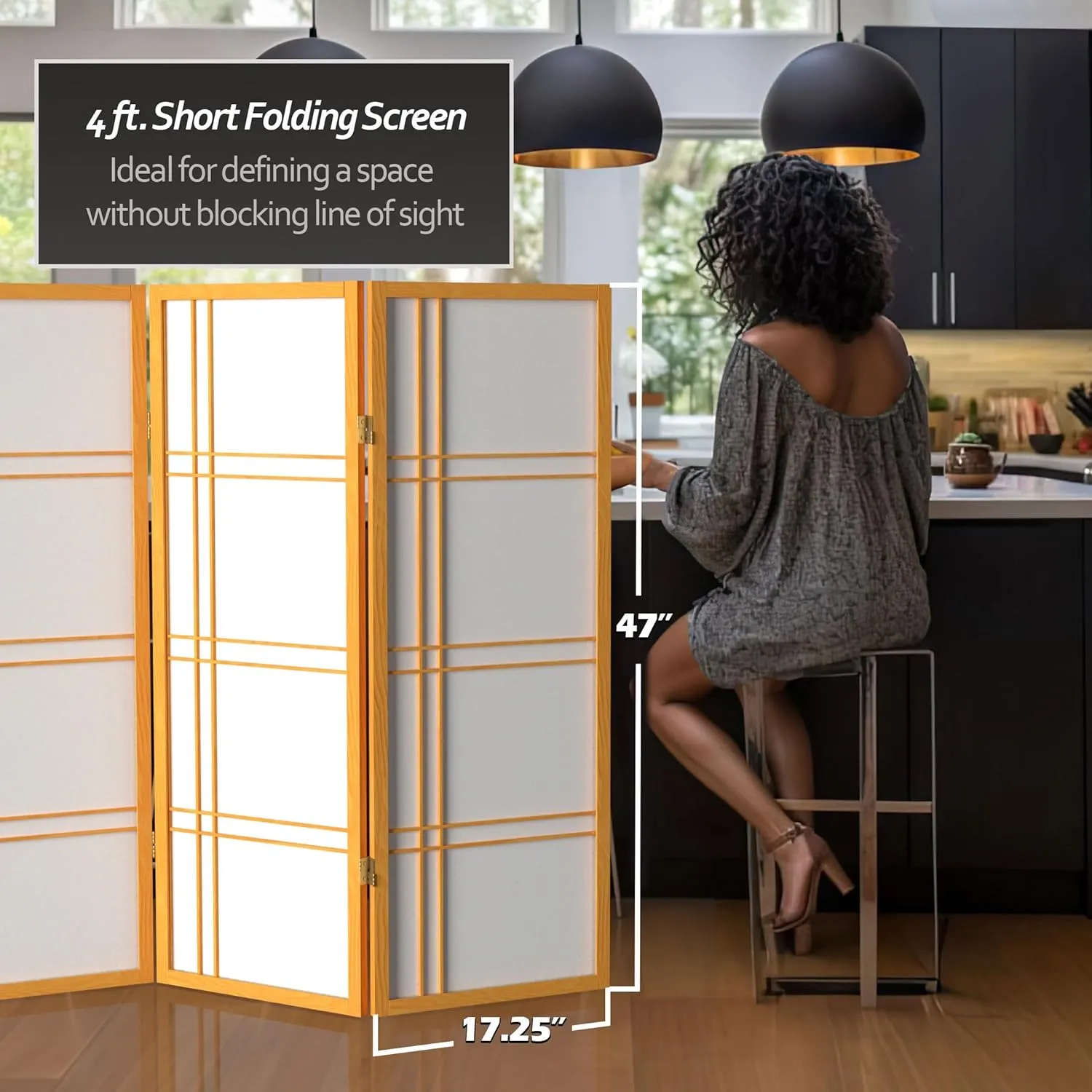 4 ft. Short Double Cross Shoji Screen - Honey - 3 Panels