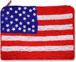 4th of July Coin Purse for Women Beaded Stars Stripes Coin Pouch Small American Flag Patriotic Change Purse Wallet Independence Day Party Favors (Red White Blue)