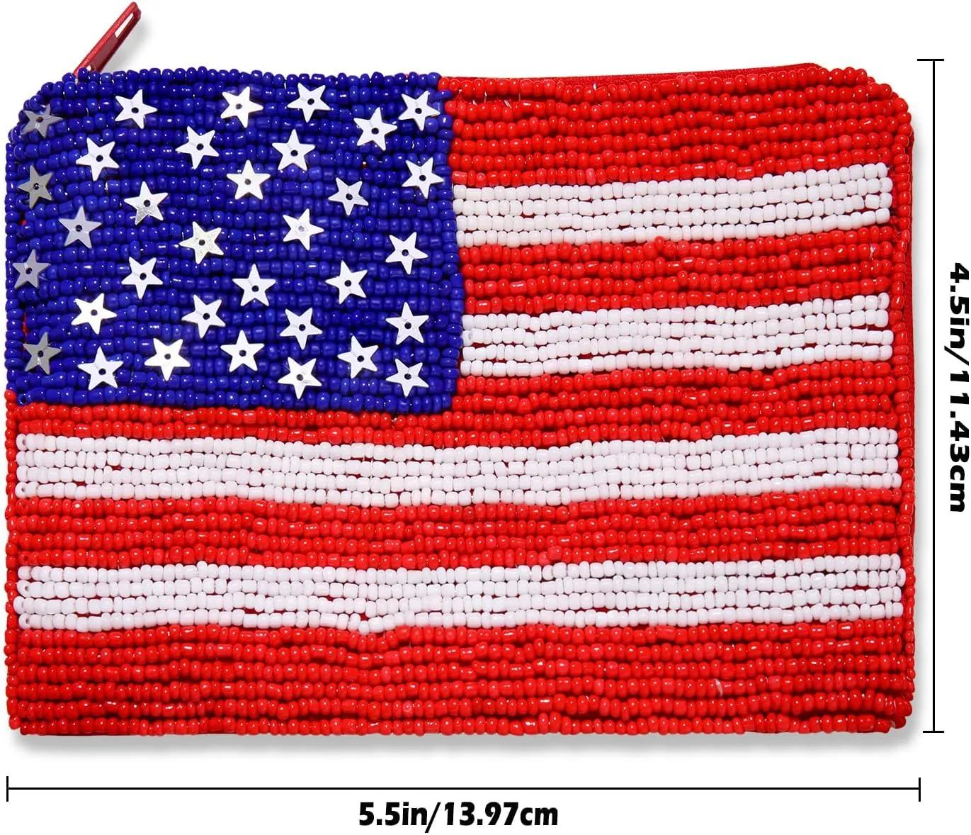 4th of July Coin Purse for Women Beaded Stars Stripes Coin Pouch Small American Flag Patriotic Change Purse Wallet Independence Day Party Favors (Red White Blue)